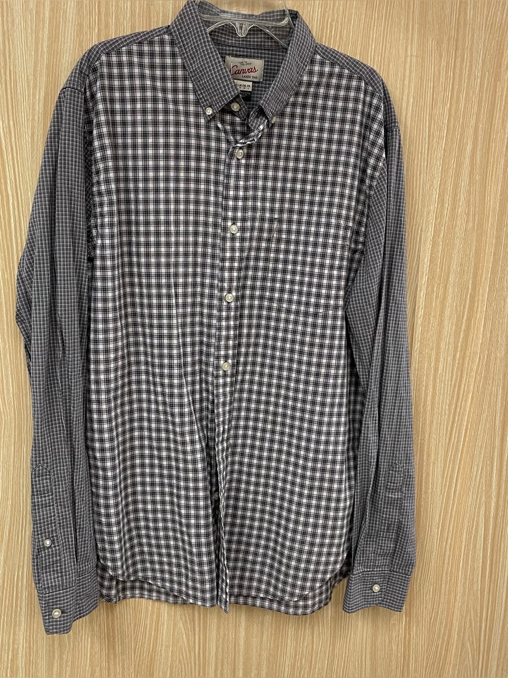 Lands’ End White Plaid Shirt Size M